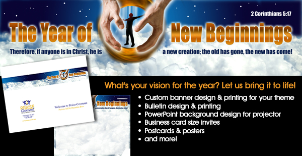 custom banner design for Christian theme, church bulletin design, powerpoint graphic design, business card invites, postcard and poster design